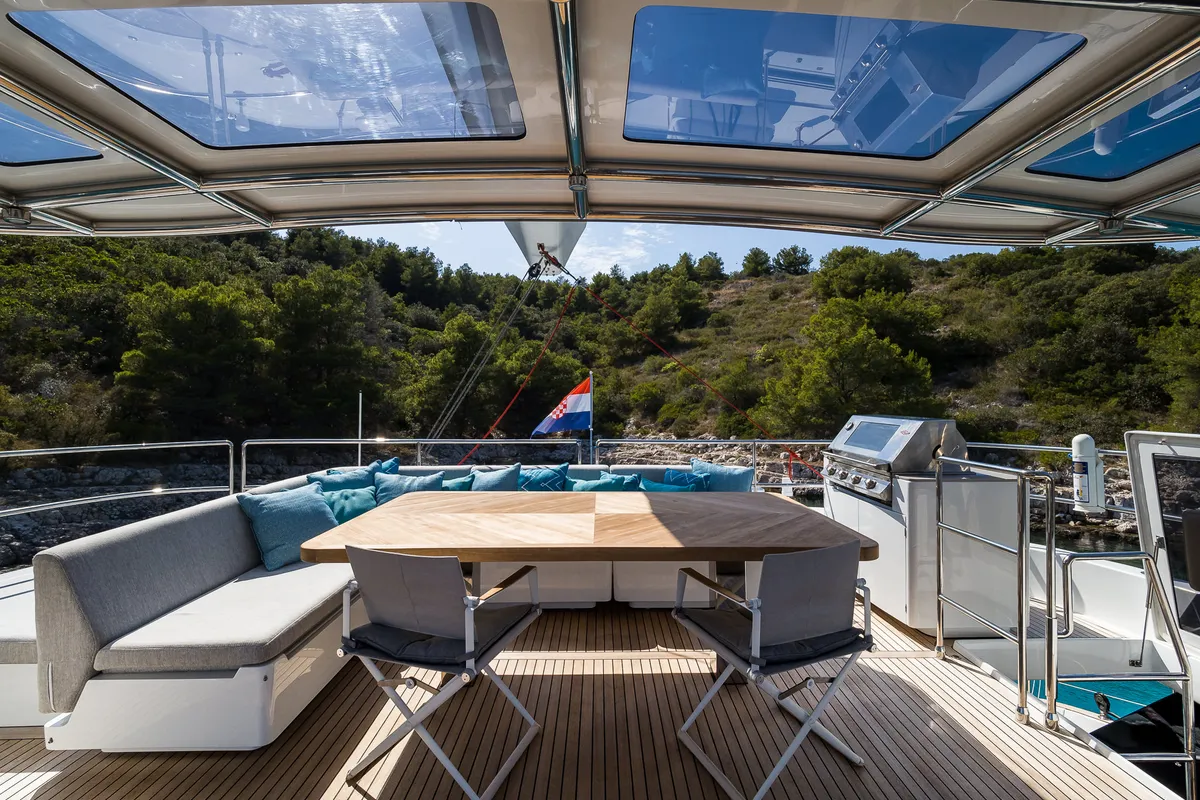 Deck of Vulpino, a Sunreef Yachts Sunreef 60 catamaran at Grad Kaštela, Croatia