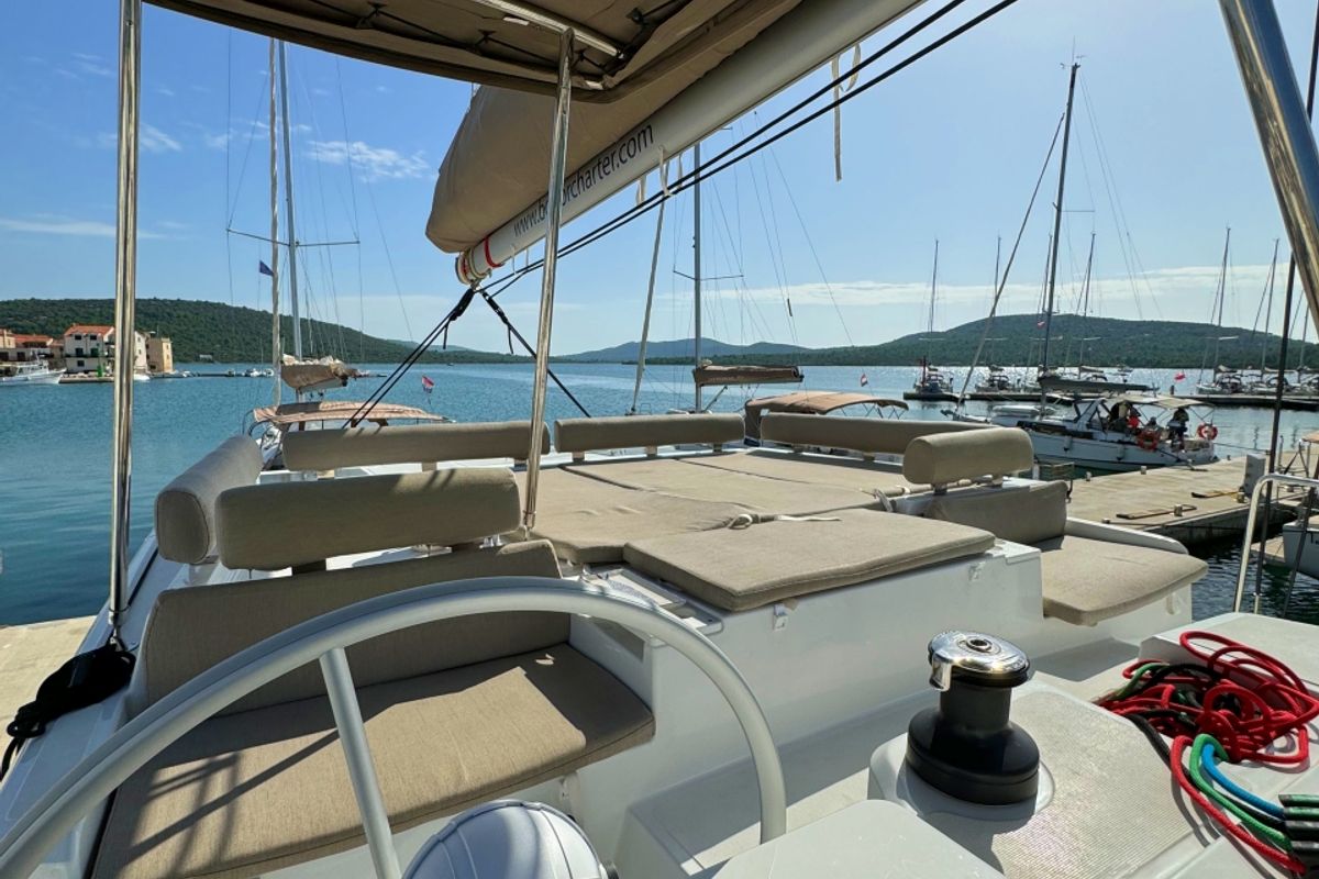 Deck of Compass, a Bali Catspace catamaran at Pirovac, Croatia