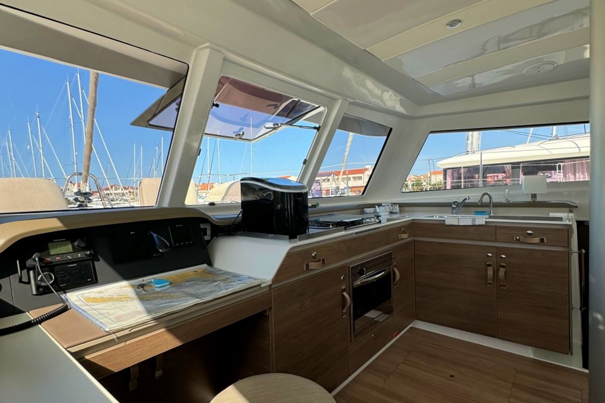 Galley of Compass, a Bali Catspace catamaran at Pirovac, Croatia