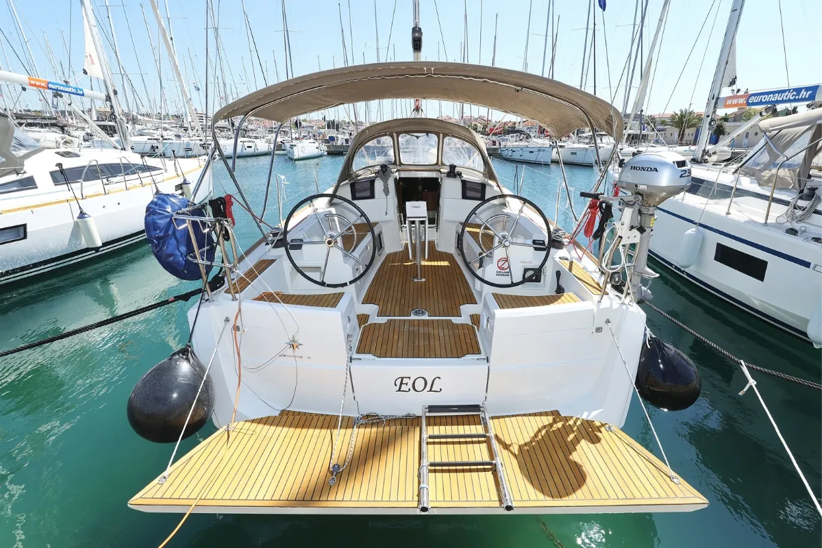 Eol, a Jeanneau Sun Odyssey 389 sailboat at Grad Biograd na Moru, Croatia