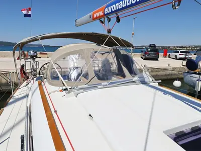 Eol, a Jeanneau Sun Odyssey 389 sailboat at Grad Biograd na Moru, Croatia