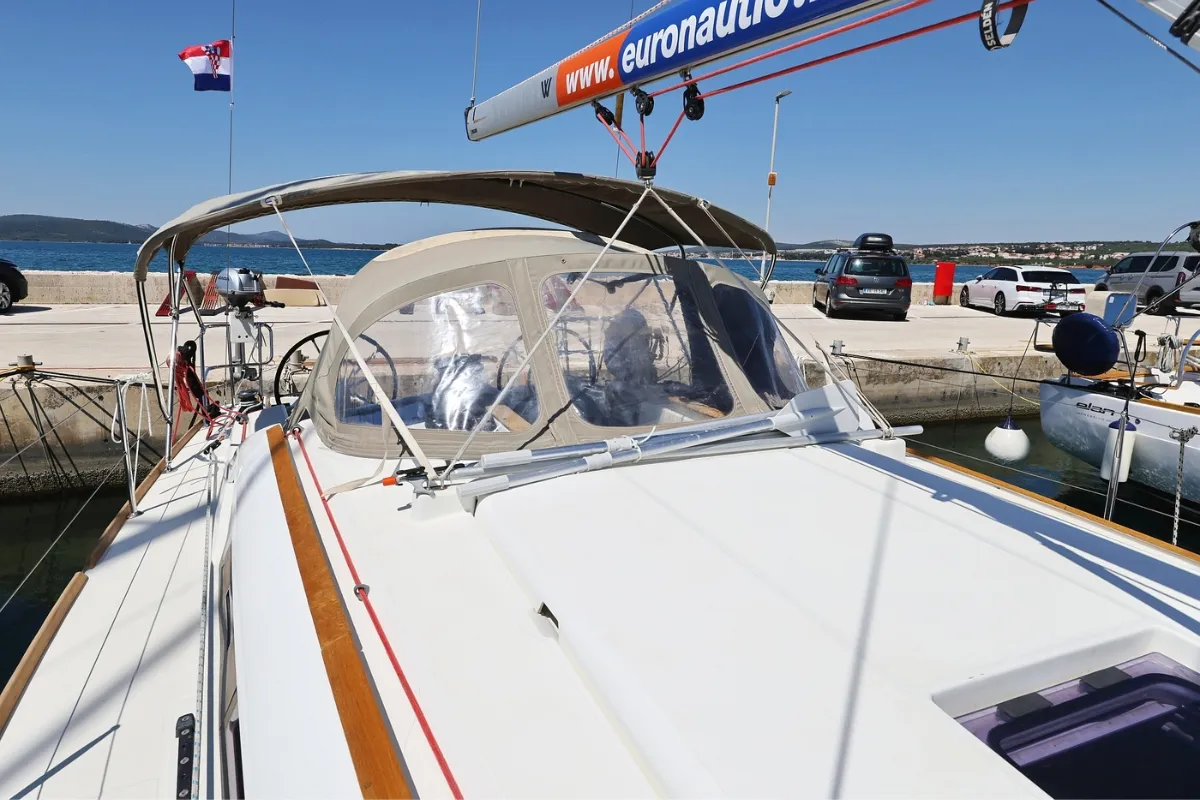 Eol, a Jeanneau Sun Odyssey 389 sailboat at Grad Biograd na Moru, Croatia
