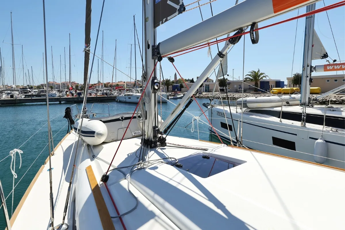 Eol, a Jeanneau Sun Odyssey 389 sailboat at Grad Biograd na Moru, Croatia