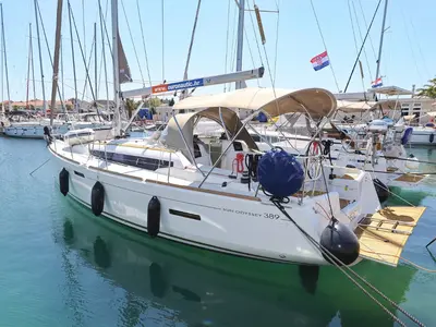 Eol, a Jeanneau Sun Odyssey 389 sailboat at Grad Biograd na Moru, Croatia