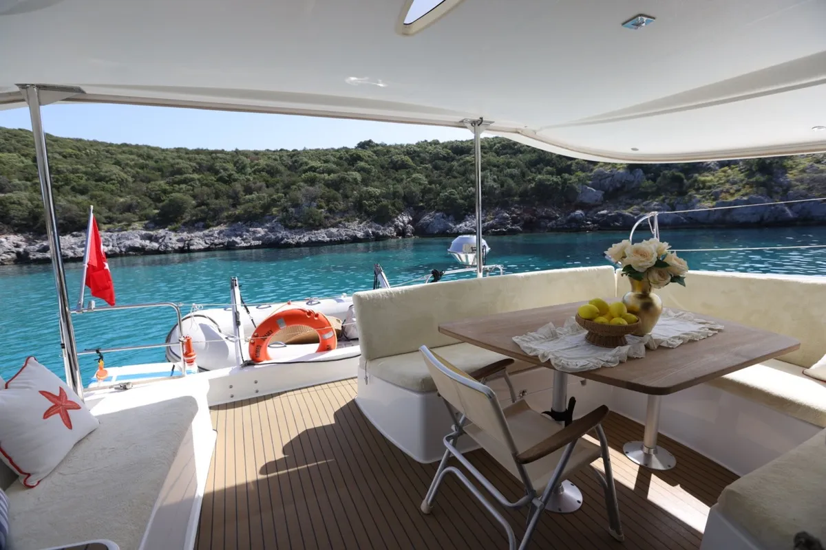 Romeo and Juliet, a Fountaine Pajot Lipari 41 catamaran at Bodrum, Turkey