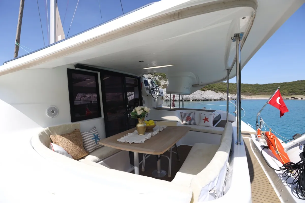 Romeo and Juliet, a Fountaine Pajot Lipari 41 catamaran at Bodrum, Turkey