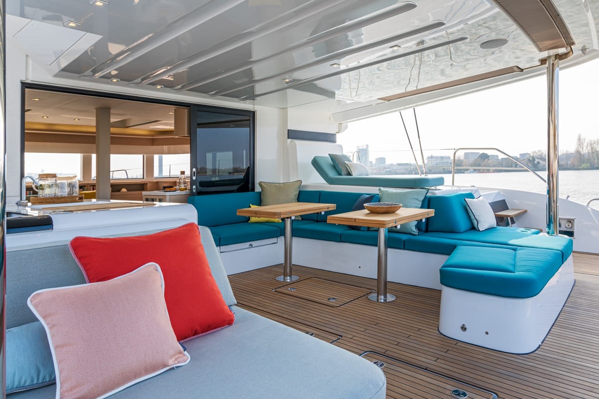 Deck of DREAM, a Lagoon 55 catamaran at Athens, Greece