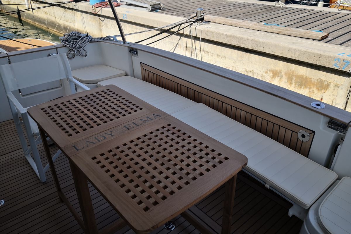 Deck of Lady Elma, a Greenline 40 yacht at Grad Biograd na Moru, Croatia