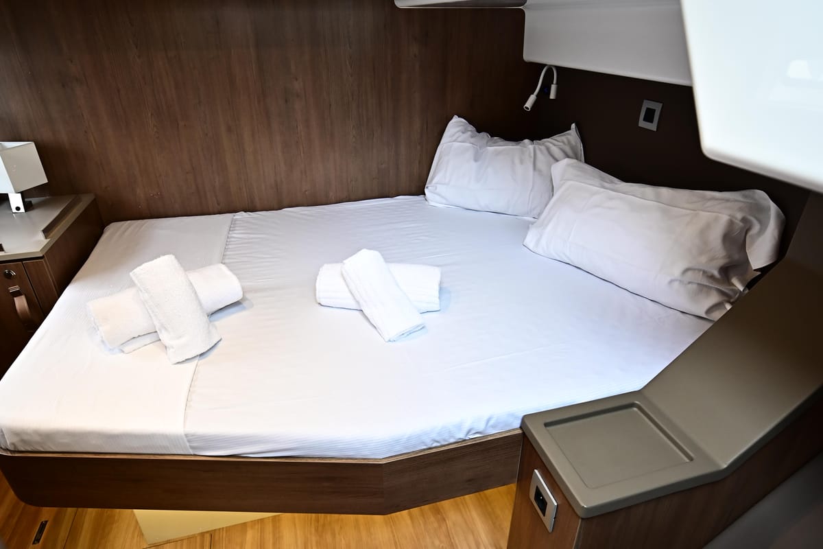 Cabin on Endeavour, a Bali 4.6 catamaran at Tonnarella, Italy