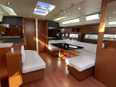 Salon of Black Swan, a Beneteau Oceanis 51.1 sailboat at Athens, Greece