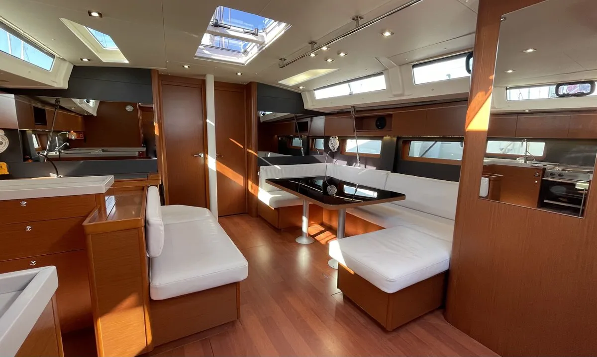 Salon of Black Swan, a Beneteau Oceanis 51.1 sailboat at Athens, Greece