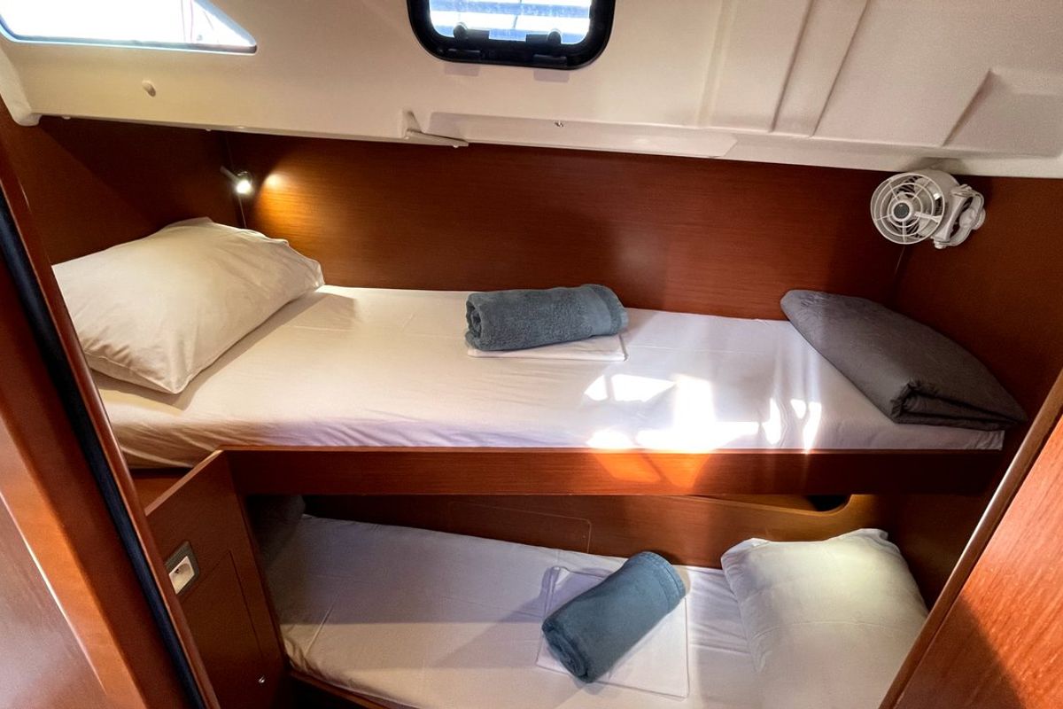 Cabin on Black Swan, a Beneteau Oceanis 51.1 sailboat at Athens, Greece