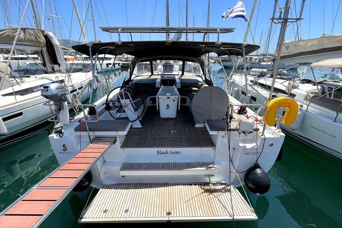Deck of Black Swan, a Beneteau Oceanis 51.1 sailboat at Athens, Greece
