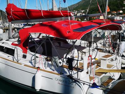 Deck of TEODORA, a Beneteau Oceanis 38.1 sailboat at Dubrovnik, Croatia