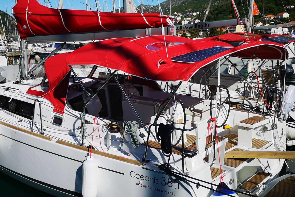 Deck of TEODORA, a Beneteau Oceanis 38.1 sailboat at Dubrovnik, Croatia