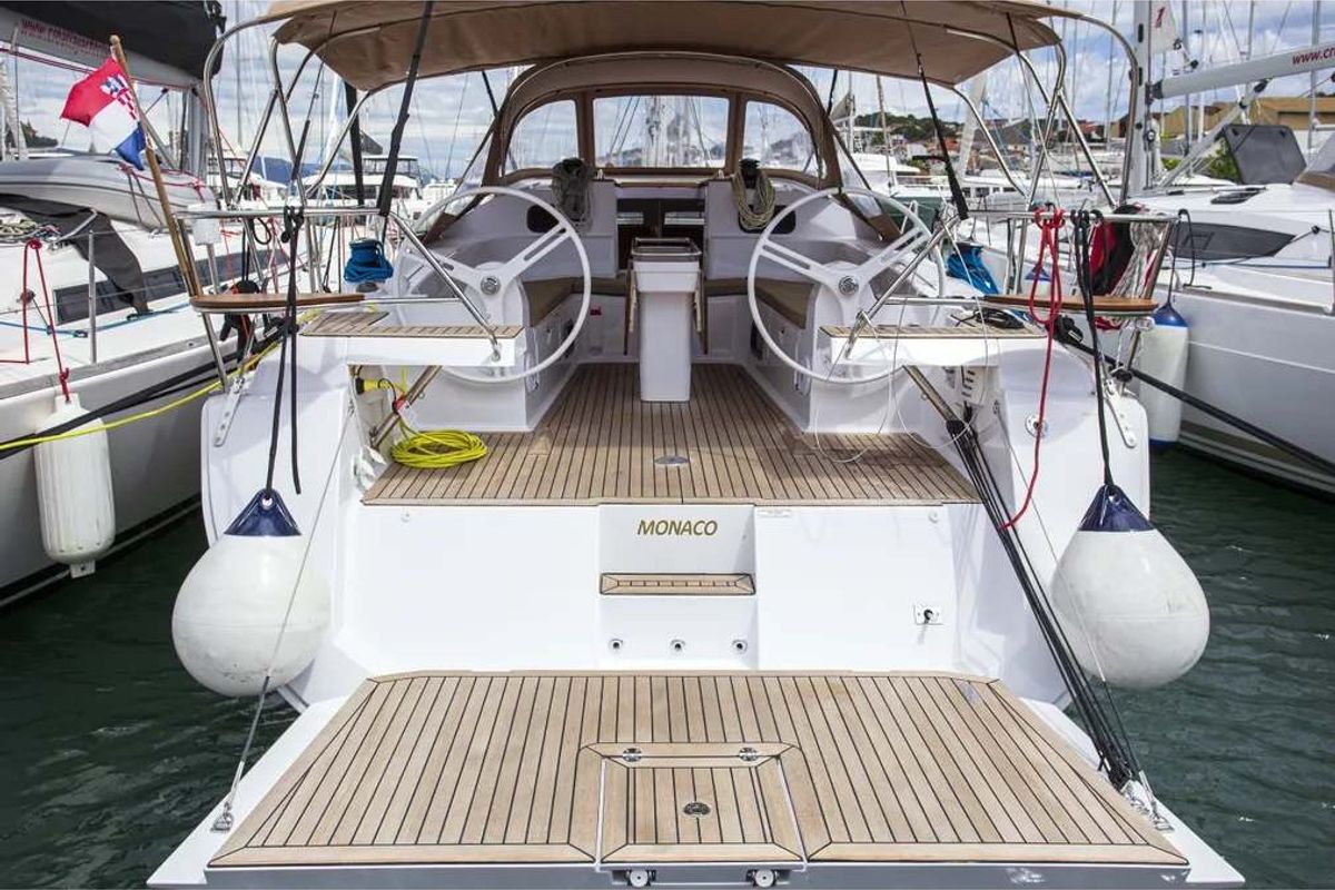 Exterior view of Monaco, a Elan Impression 45 sailboat at Općina Baška Voda, Croatia