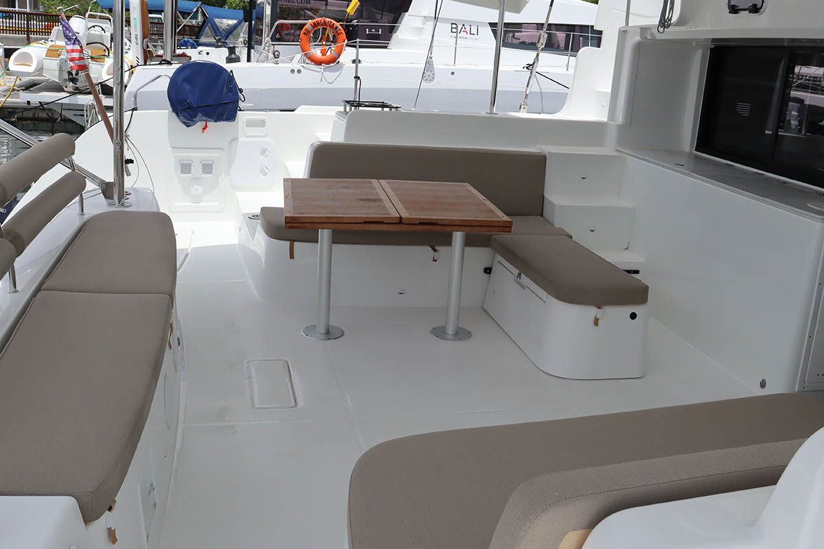 Deck of Knot Working, a Lagoon 46 catamaran at Road Town, British Virgin Islands