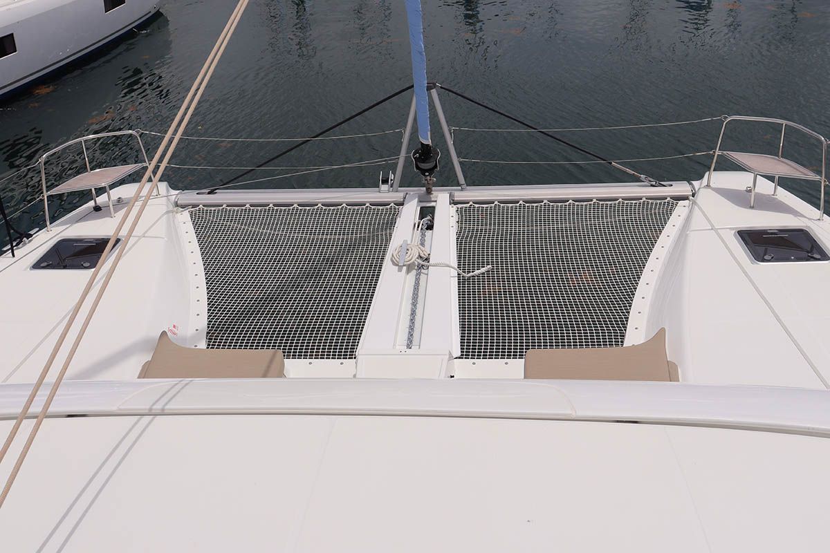 Deck of Knot Working, a Lagoon 46 catamaran at Road Town, British Virgin Islands