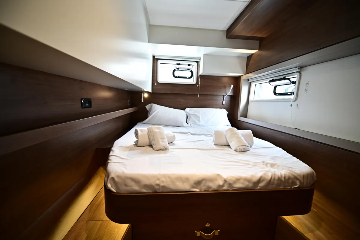 Cabin on Grease, a Bali 4.4 catamaran at Salerno, Italy
