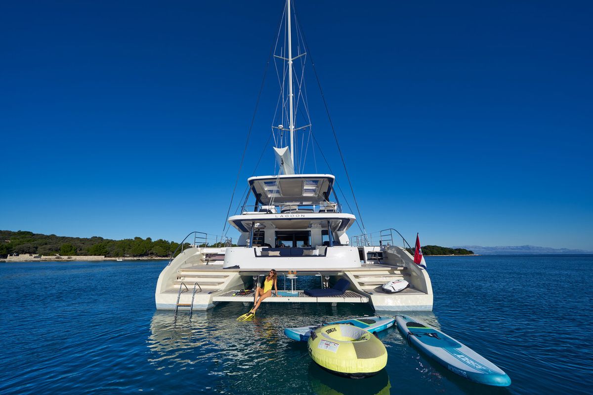 Exterior view of Amada Mia - CREWED, a Lagoon Sixty 5 catamaran at Split, Croatia