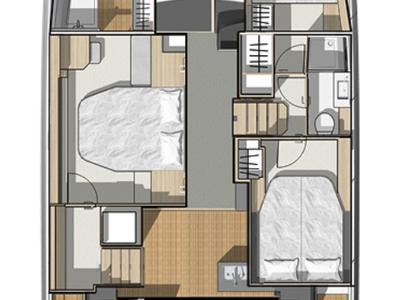 Floor plan of Stephana, a Fountaine Pajot MY5 catamaran at Central Abaco, Bahamas