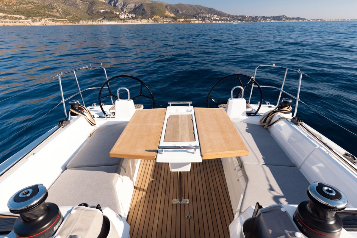 Cockpit of Oceanis 34.1 Premium, a Beneteau Oceanis 34.1 sailboat at Municipal Unit of Lefkada, Greece