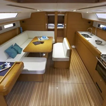 Salon of Verdi, a Jeanneau Sun Odyssey 479 sailboat at Seget Donji, Croatia