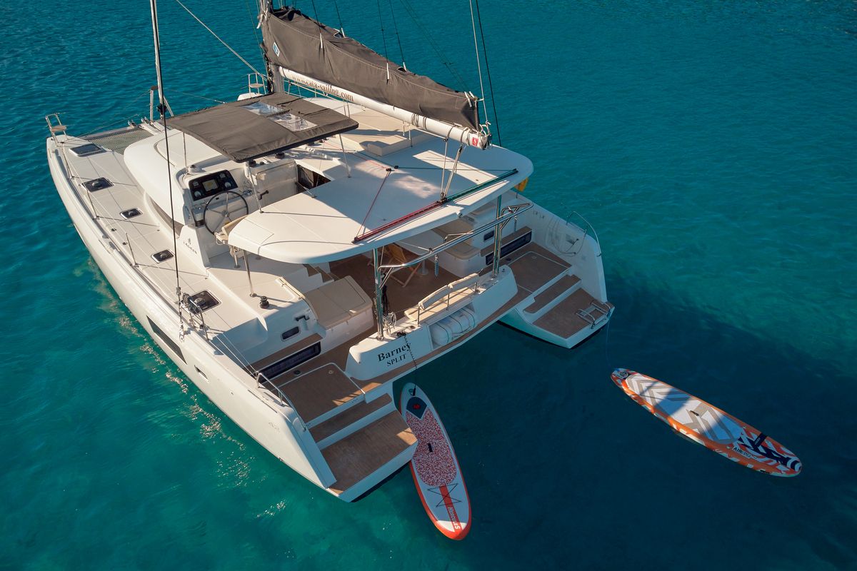 Exterior view of Barney, a Lagoon 42 catamaran at Grad Trogir, Croatia