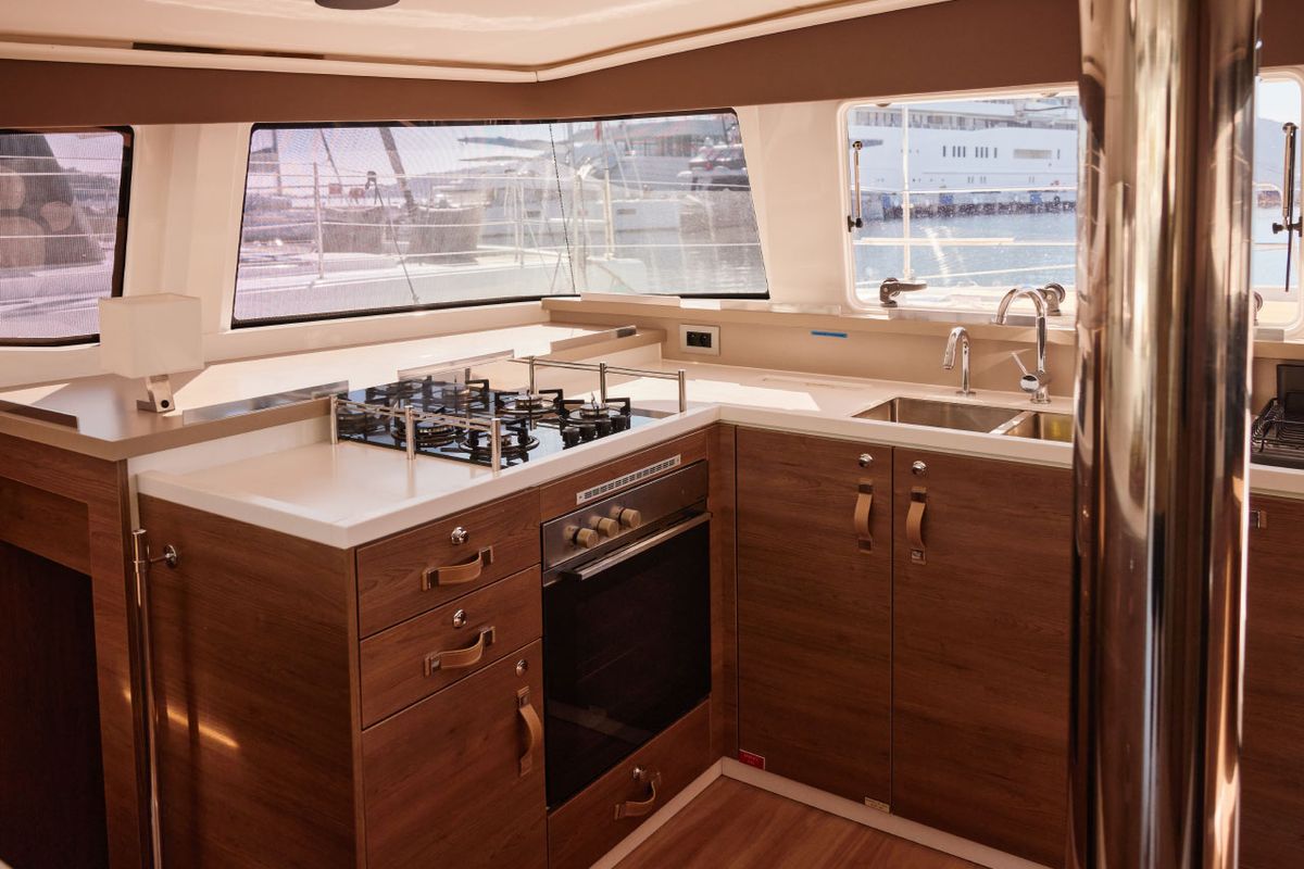 Galley of Libra, a Bali 4.4 catamaran at Marmaris, Turkey