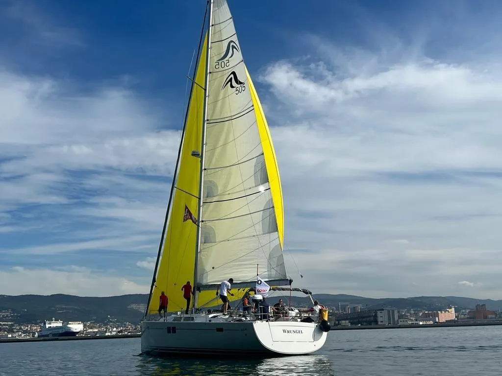 Exterior view of Wrungel, a Hanse Yachts Hanse 505 sailboat at Grad Rovinj, Croatia