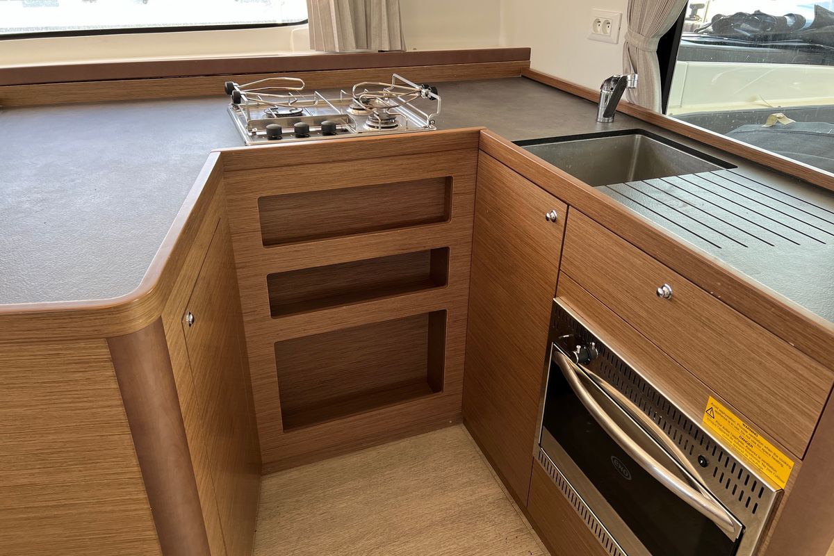 Galley of Sea Hawk, a Lagoon 42 catamaran at Athens, Greece