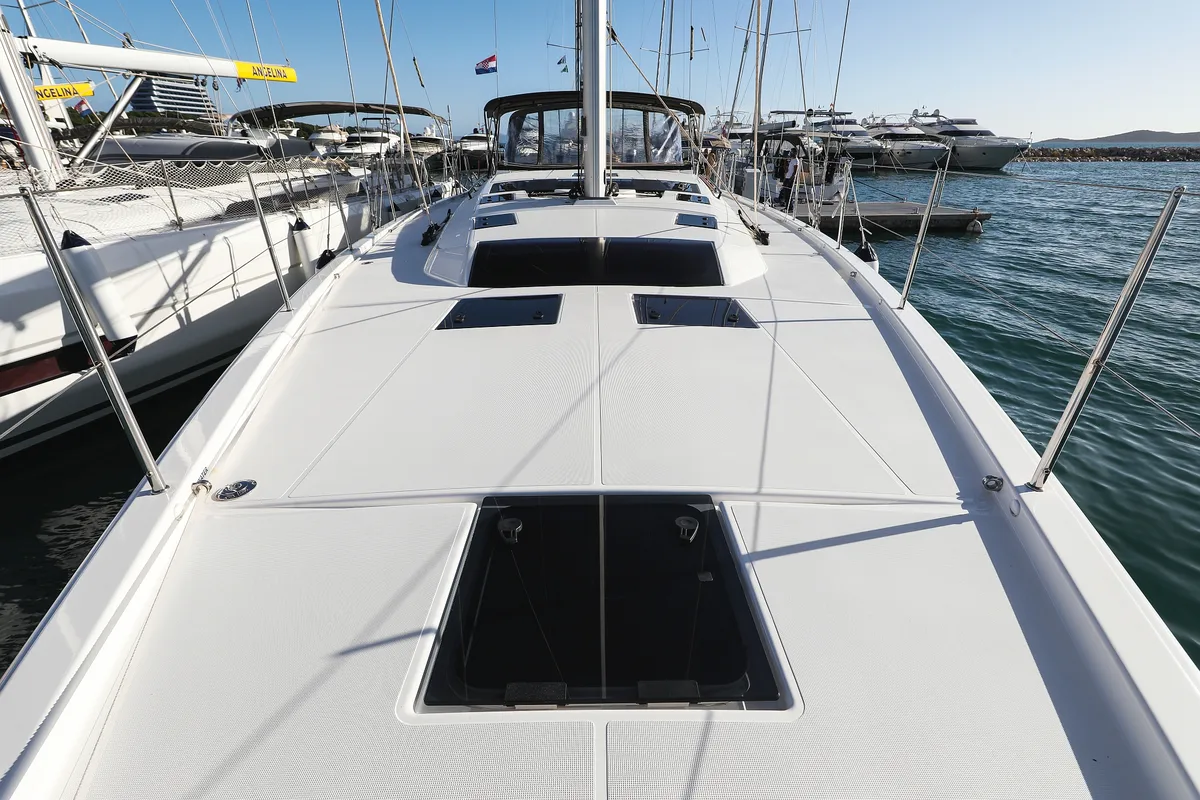 Deck of Kasper, a Dufour 530 sailboat at Grad Vodice, Croatia
