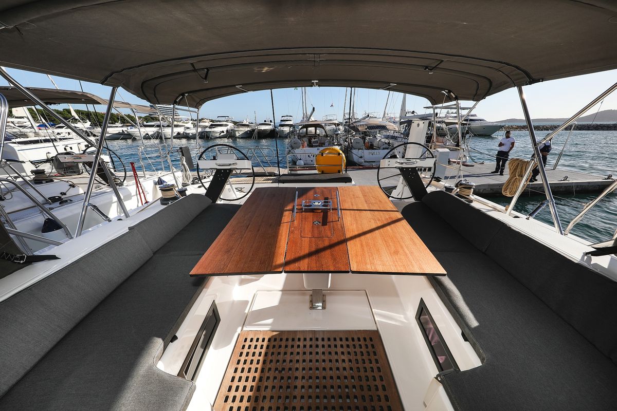 Deck of Kasper, a Dufour 530 sailboat at Grad Vodice, Croatia