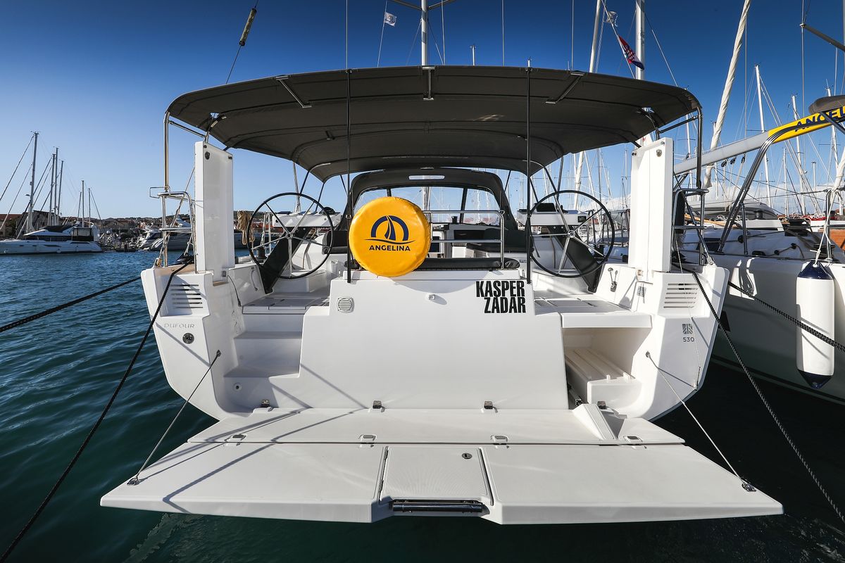 Exterior view of Kasper, a Dufour 530 sailboat at Grad Vodice, Croatia