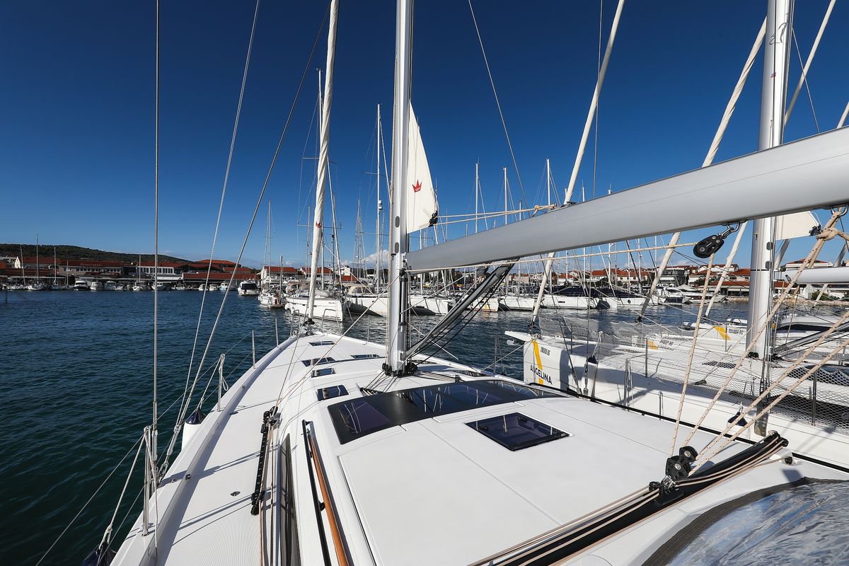 Deck of Kasper, a Dufour 530 sailboat at Grad Vodice, Croatia