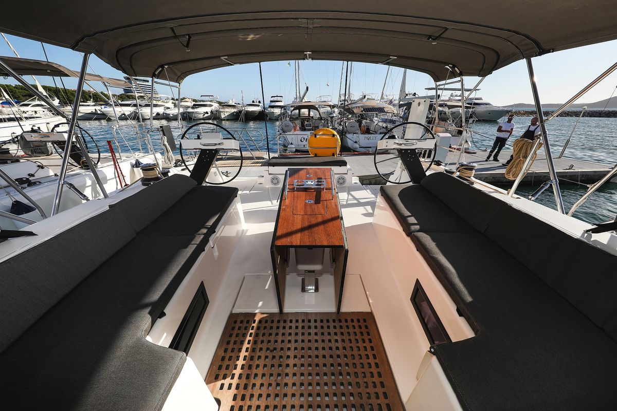 Deck of Kasper, a Dufour 530 sailboat at Grad Vodice, Croatia