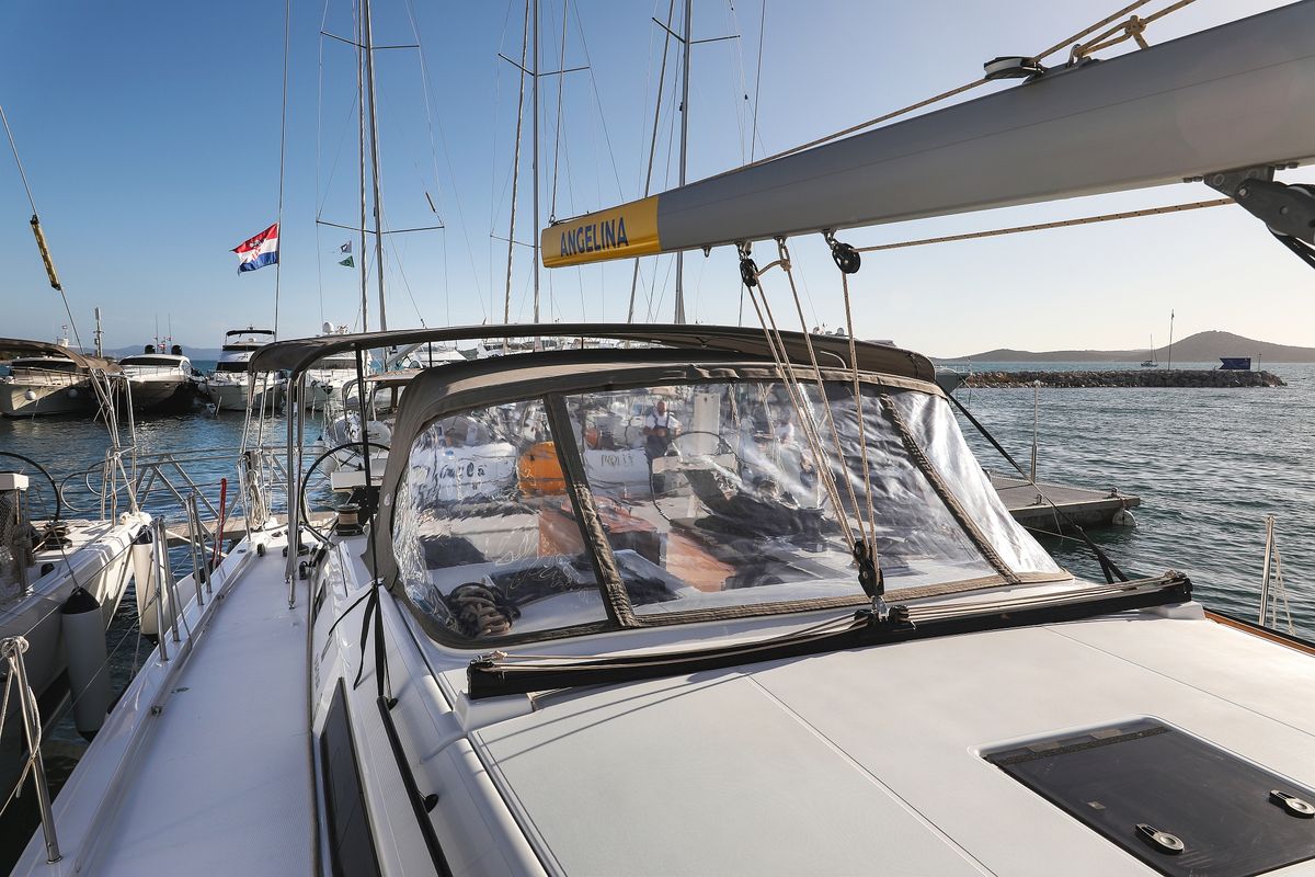 Deck of Kasper, a Dufour 530 sailboat at Grad Vodice, Croatia