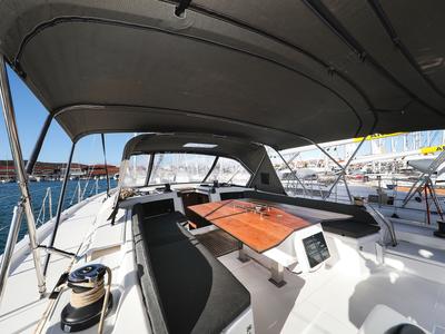 Deck of Kasper, a Dufour 530 sailboat at Grad Vodice, Croatia