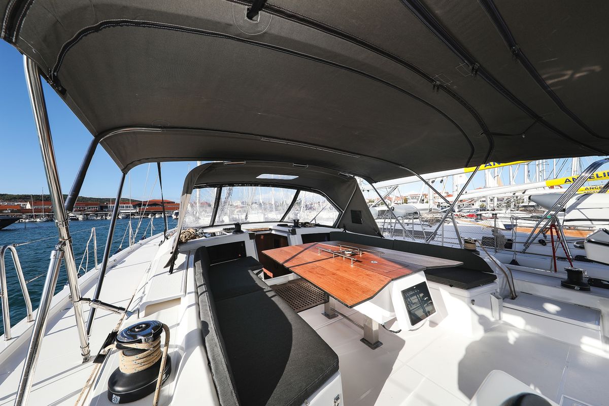 Deck of Kasper, a Dufour 530 sailboat at Grad Vodice, Croatia