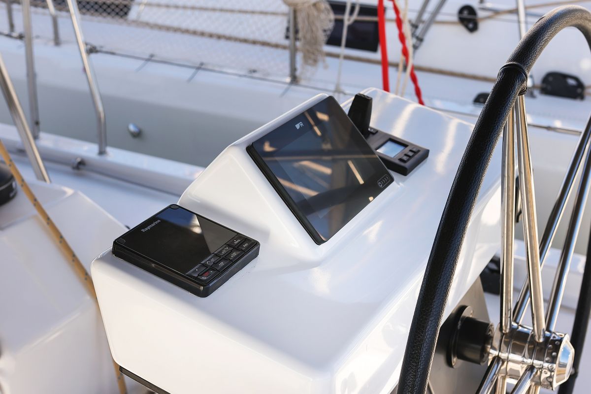 Cockpit of Kasper, a Dufour 530 sailboat at Grad Vodice, Croatia