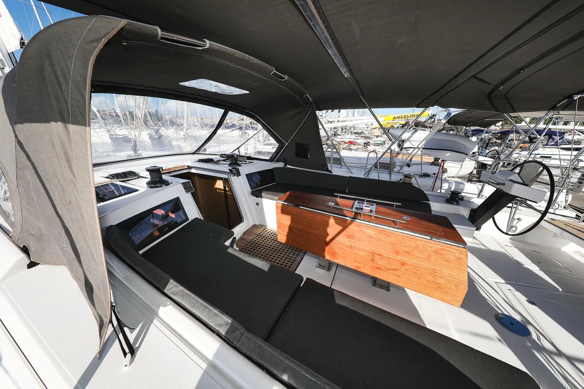 Deck of Kasper, a Dufour 530 sailboat at Grad Vodice, Croatia