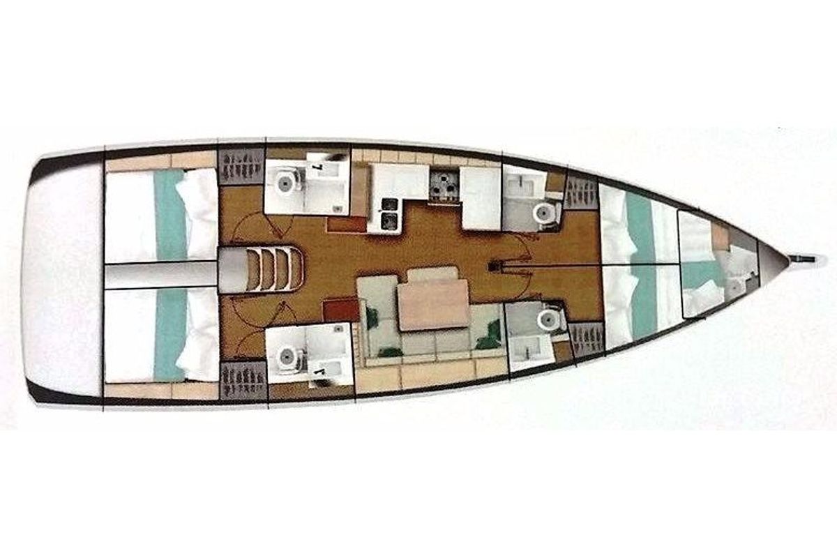 Floor plan of Bellatrix, a Jeanneau Sun Odyssey 490 sailboat at Preveza, Greece