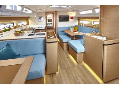 Salon of Bellatrix, a Jeanneau Sun Odyssey 490 sailboat at Preveza, Greece