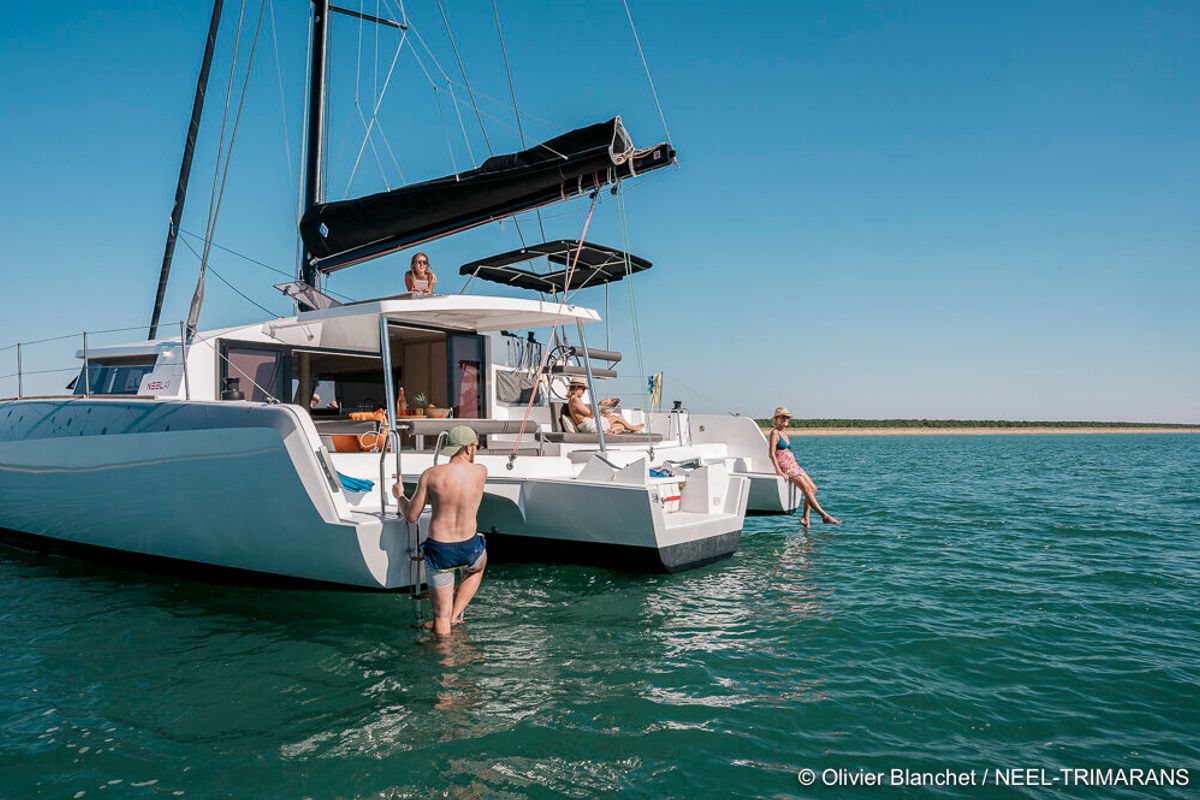 Exterior view of Lungta, a NEEL 43 sailboat at La Rochelle, France