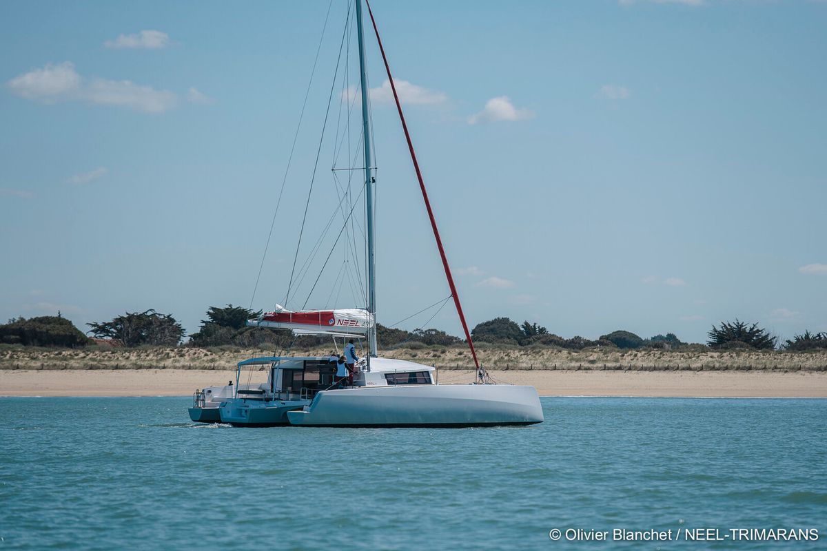Exterior view of Lungta, a NEEL 43 sailboat at La Rochelle, France