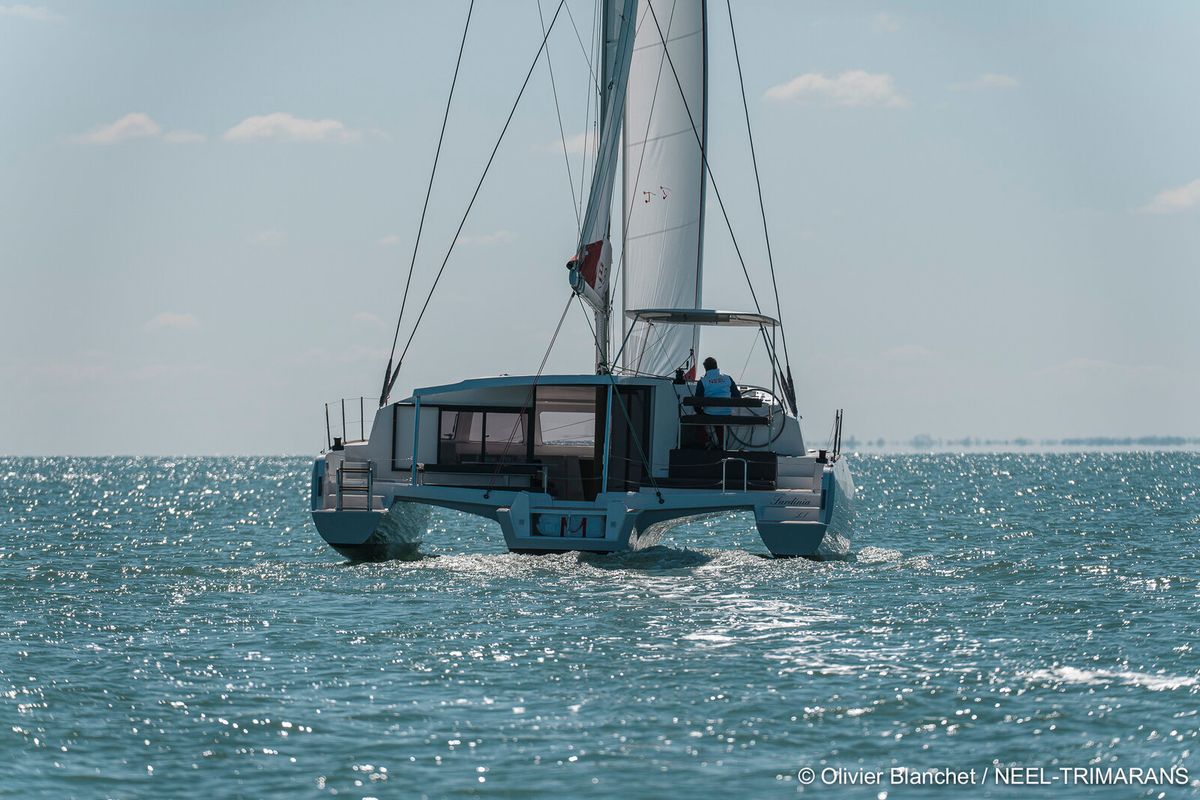 Exterior view of Lungta, a NEEL 43 sailboat at La Rochelle, France