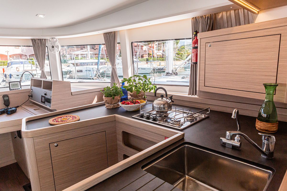 Galley of Almalu, a Lagoon 42 catamaran at Tonnarella, Italy