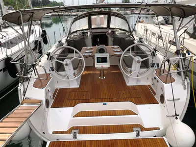 Cockpit of Michael Bavaria 46 Cruiser, a Bavaria 46 Cruiser sailboat at Kos, Greece