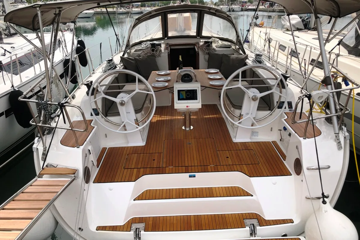 Cockpit of Michael Bavaria 46 Cruiser, a Bavaria 46 Cruiser sailboat at Kos, Greece