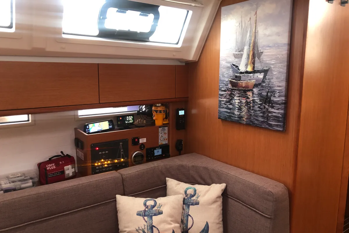 Salon of Michael Bavaria 46 Cruiser, a Bavaria 46 Cruiser sailboat at Kos, Greece